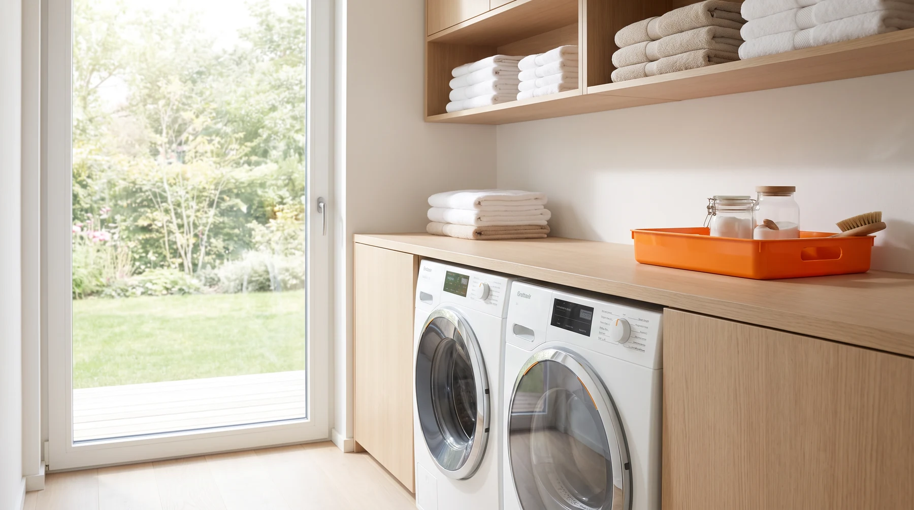 Orderly laundry room with washing machine